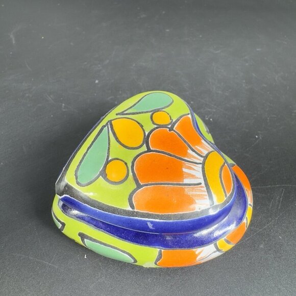 Mexican Pottery Heart Shape Trinket Dish Holder Jewelry Holder Container Marked - Picture 9 of 12